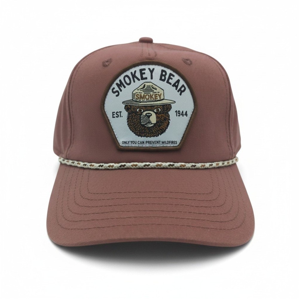 Smokey Bear Official Licensed Snapback Hat Brown Rose Forest Fire Prevention Cap